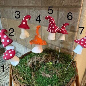 Handmade Polymer Clay Mushroom Plant Stakes